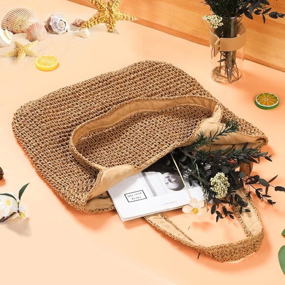 Straw Beach Bag Women Tote Handmade Large Summer Bohemian Vacation Accessories - Picture 3 of 7